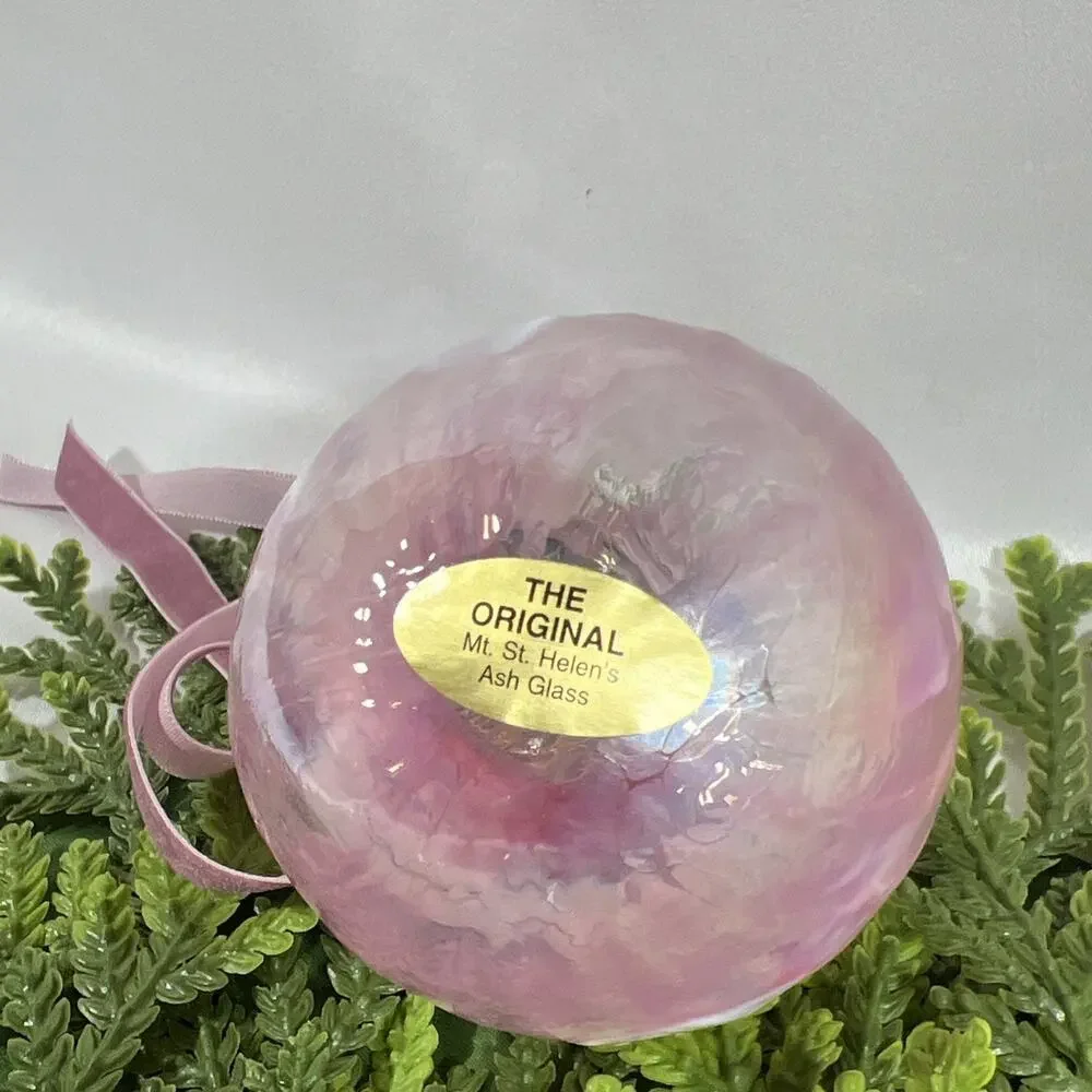 Vintage Mt. St. Helens Glass Ball Hand Blown Glass Christmas Ornament Iridescent